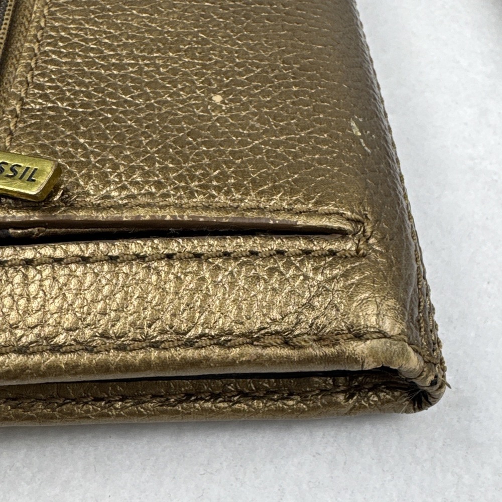 FOSSIL Quinn Slim Wristlet Clutch Bi-Fold Wallet Pebbled Metallic Gold SWL1085 - Picture 12 of 12